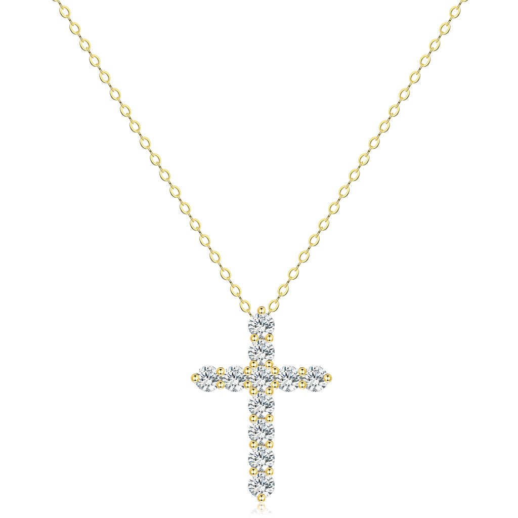 #A035 Moissanite Cross Pendant Necklace 925 Sterling Silver