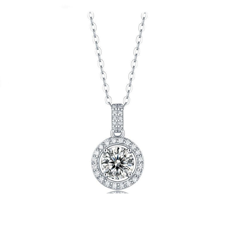 S925 Sterling Silve 1 Carat  Round  Halo Moissanite  Pendant  Necklace #13