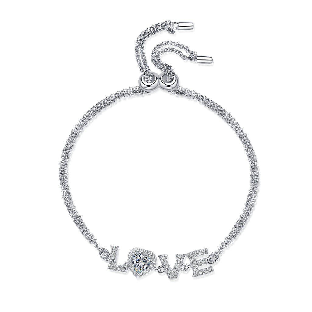 [Valentine's Gift] #749 LOVE Letter Moissanite Bracelet S925 Sterling Silver Adjustable Chain