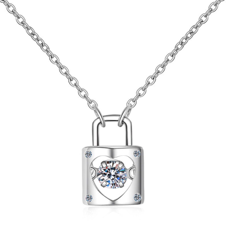 [ Valentine's Gift ] #744 Lock Design Moissanite Necklace S925 Sterling Silver