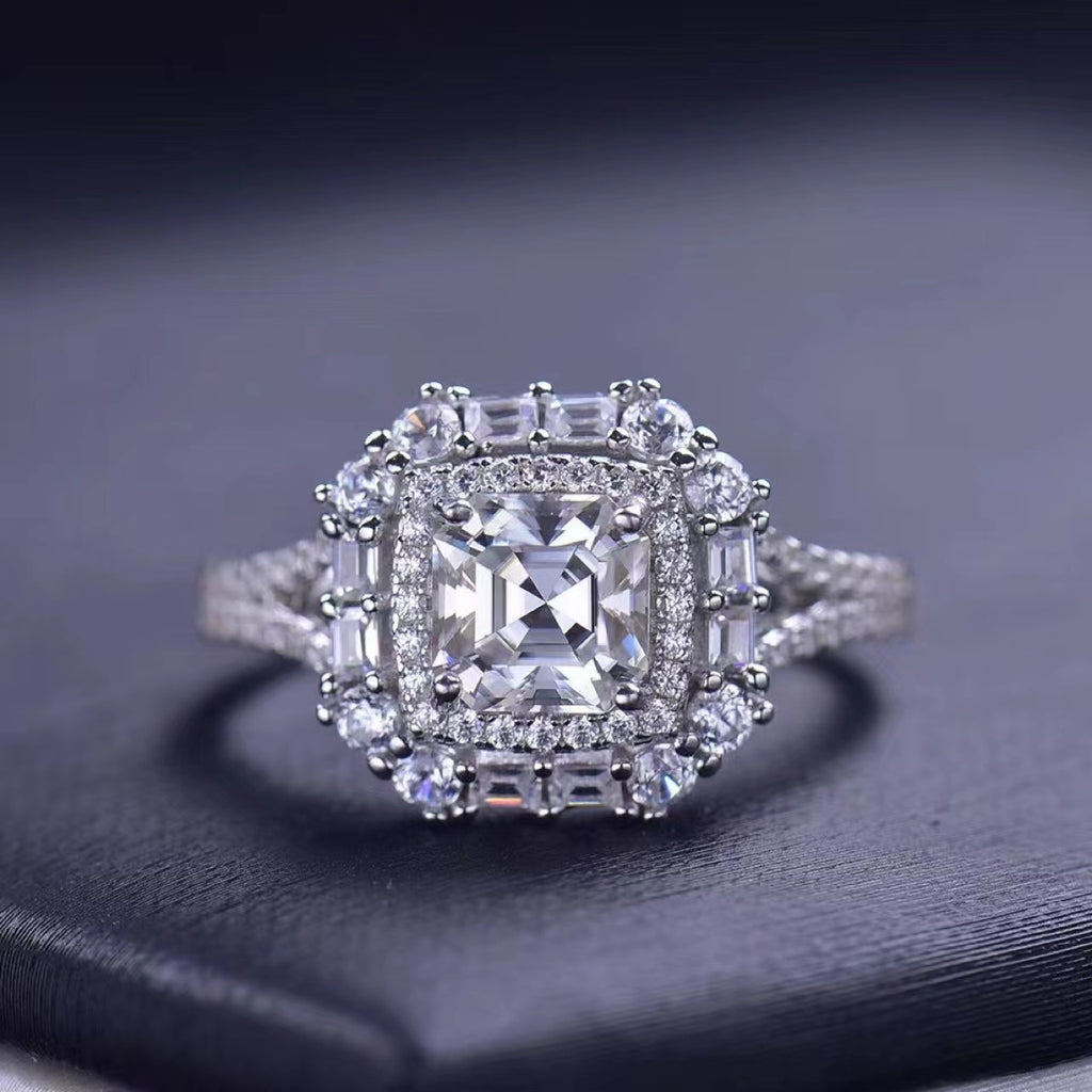 #260 Unique 1Carat Moissanite Asscher Cutting Ring S925 Sterling Silver