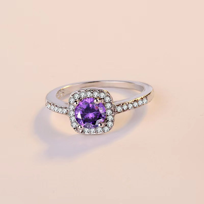 #405 1-2Carat Purple Moissanite Ring S925 Sterling Silver Halo Design