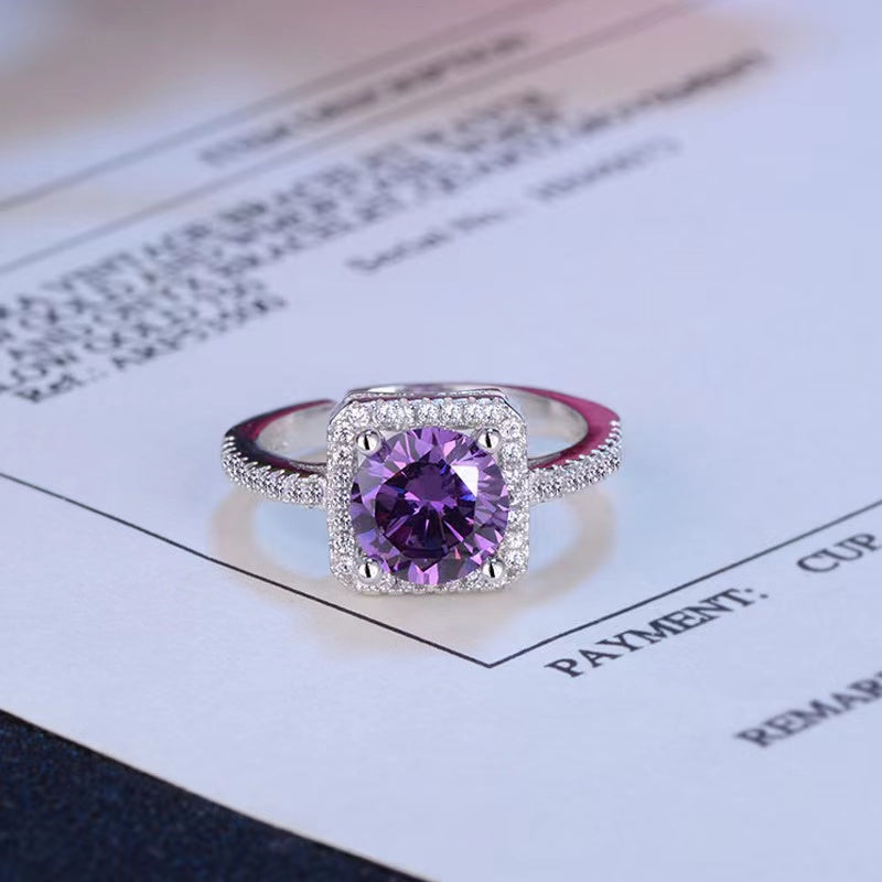 #405 1-2Carat Purple Moissanite Ring S925 Sterling Silver Halo Design