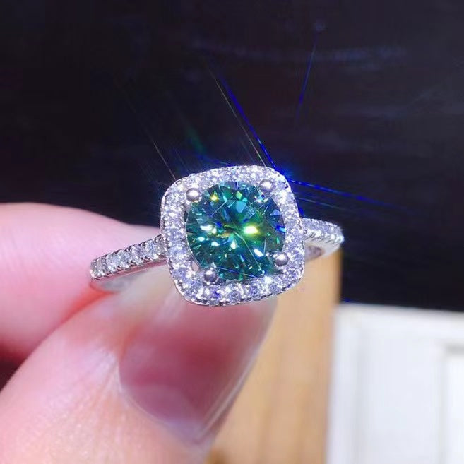 #406 1-2Carat Sea Blue Moissanite Ring S925 Sterling SIlver