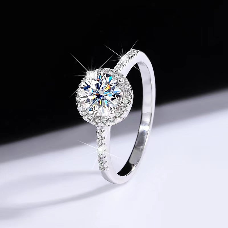 #61 1-3ct Round Halo Moissanite Ring S925 Sterling Silver