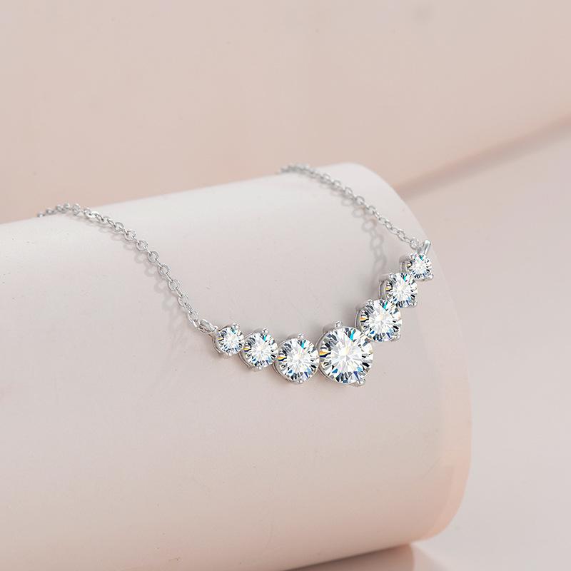 #A034 All Moissanite Smile Necklace and  Ear Stud Earring S925 Sterling Silver