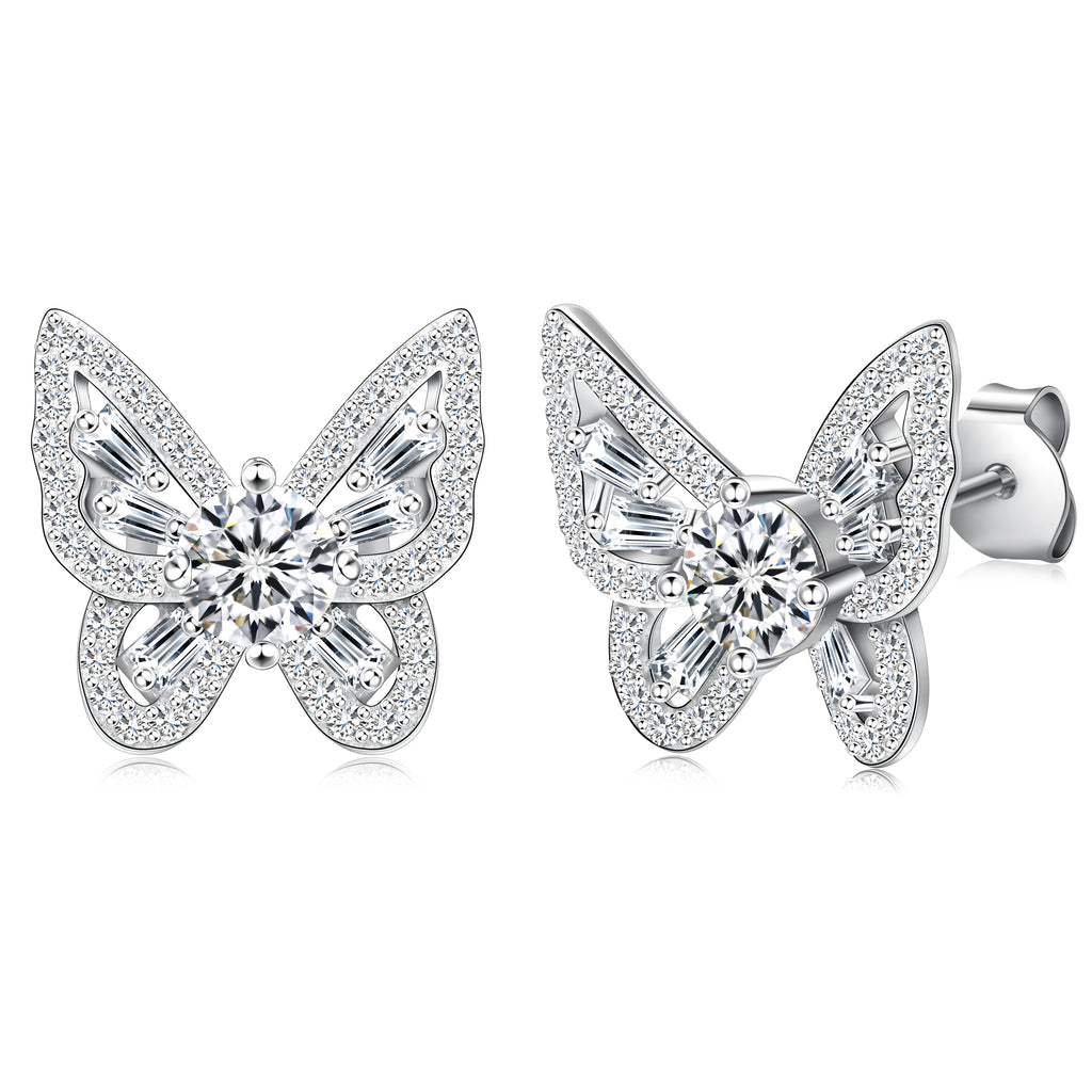 #126 Moissanite Butterfly Stud Earring S925 Sterling Silver