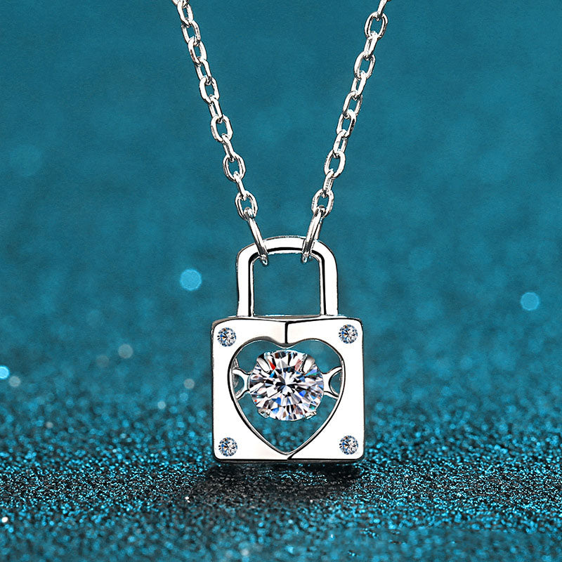 [ Valentine's Gift ] #744 Lock Design Moissanite Necklace S925 Sterling Silver