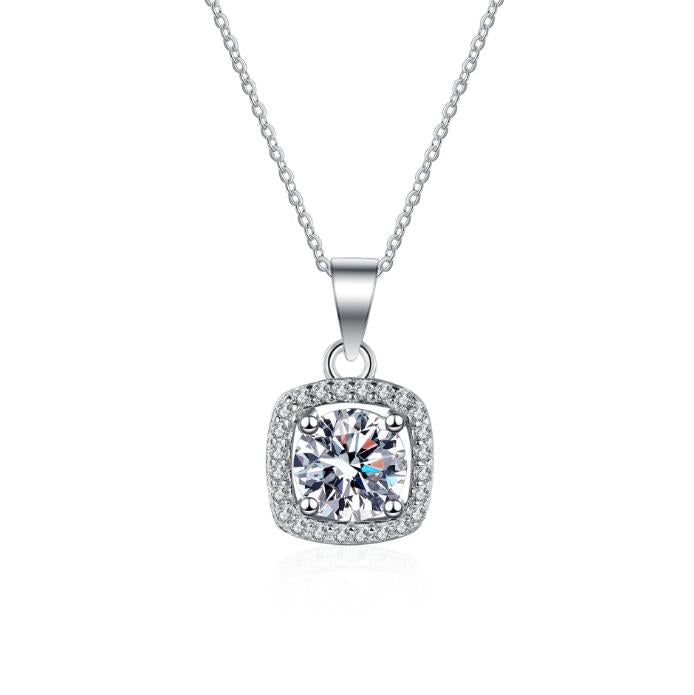 #308 1carat Moissanite Square Halo Necklace S925 Sterling SIlver