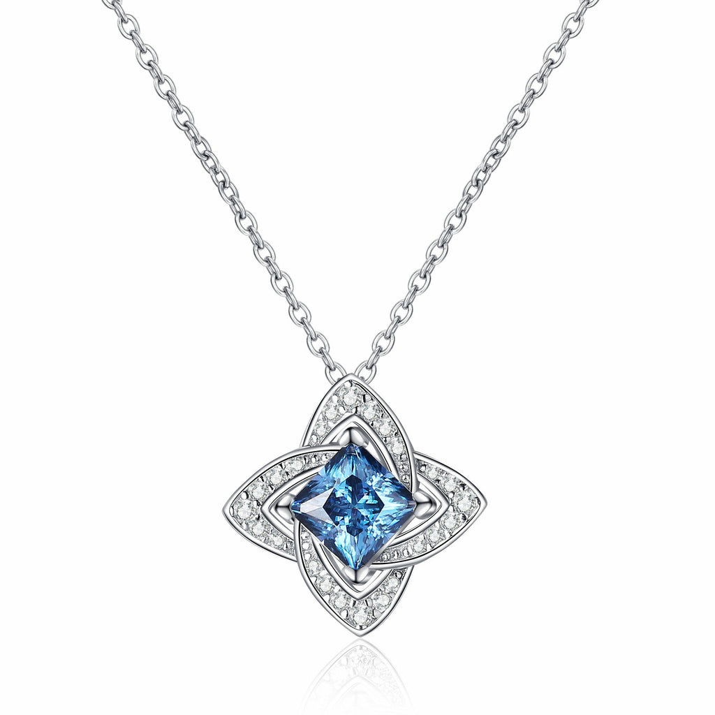 [ Valentine's Gift ] #745 Halo Design Moissanite Princess Cut  Necklace S925 Sterling Silver