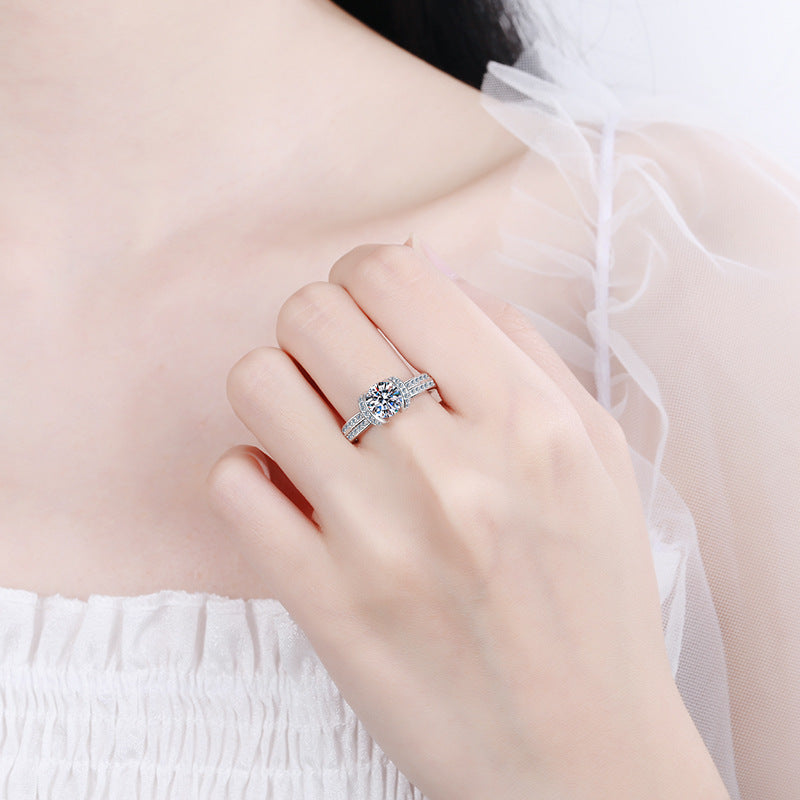 [ Valentine's Gift ] #748 1CT Luxury Full Moissanite Wedding Ring S925 Sterling Silver