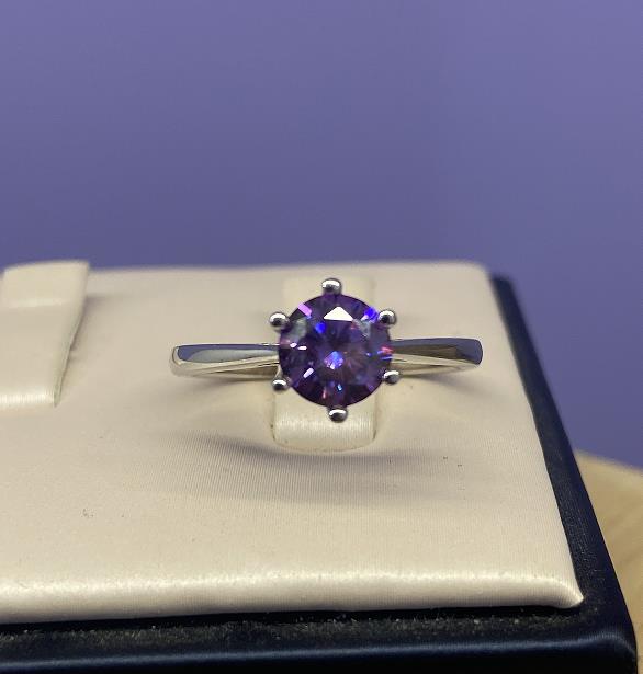 #96 Violet Moissanite Ring Star Cut Classic 6 Claw Solitaire Ring 925 Sterling Silver