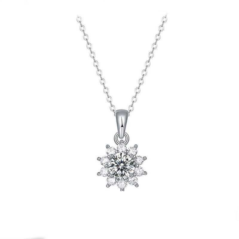 S925 Sterling Silver Sunflower  1 Carat  Moissanite Pendant Necklace  #38