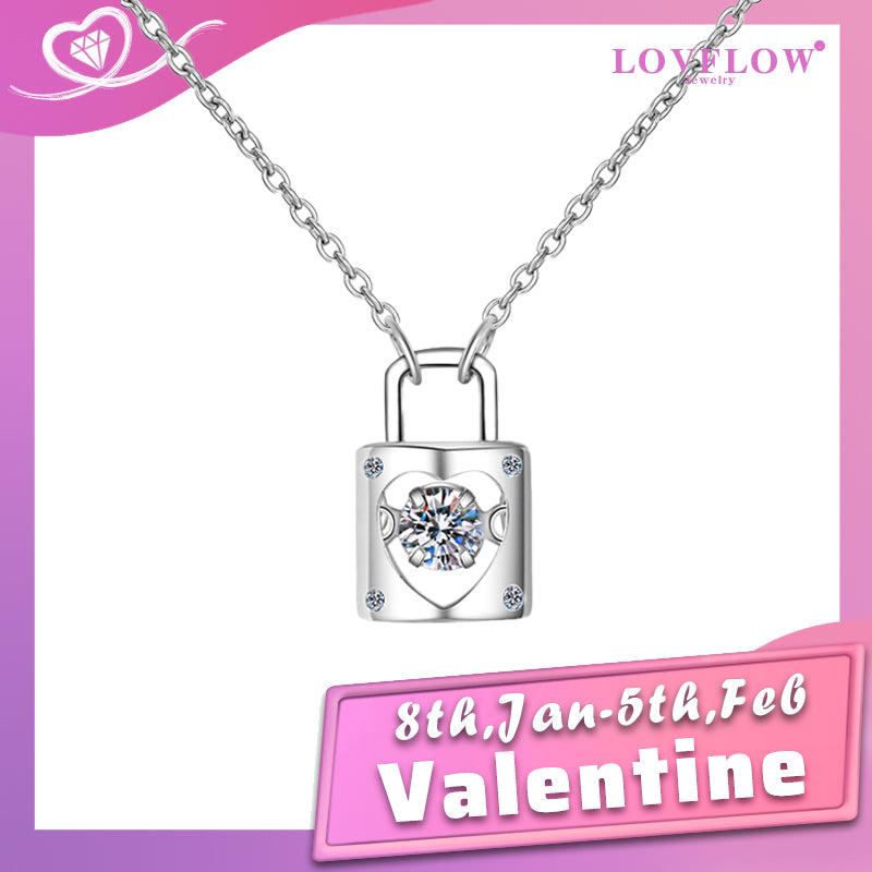 [ Valentine's Gift ] #744 Lock Design Moissanite Necklace S925 Sterling Silver