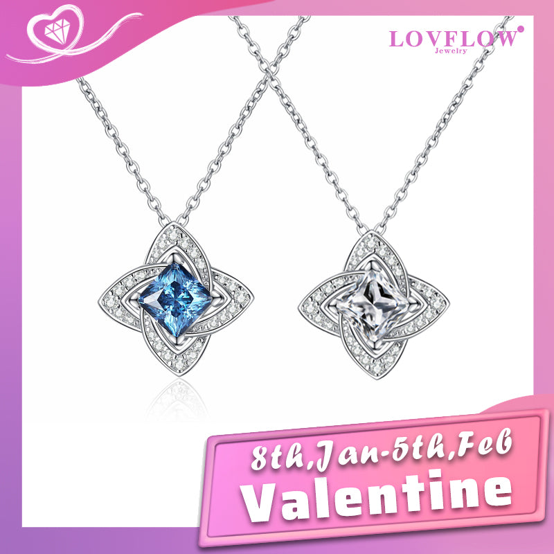 [ Valentine's Gift ] #745 Halo Design Moissanite Princess Cut  Necklace S925 Sterling Silver