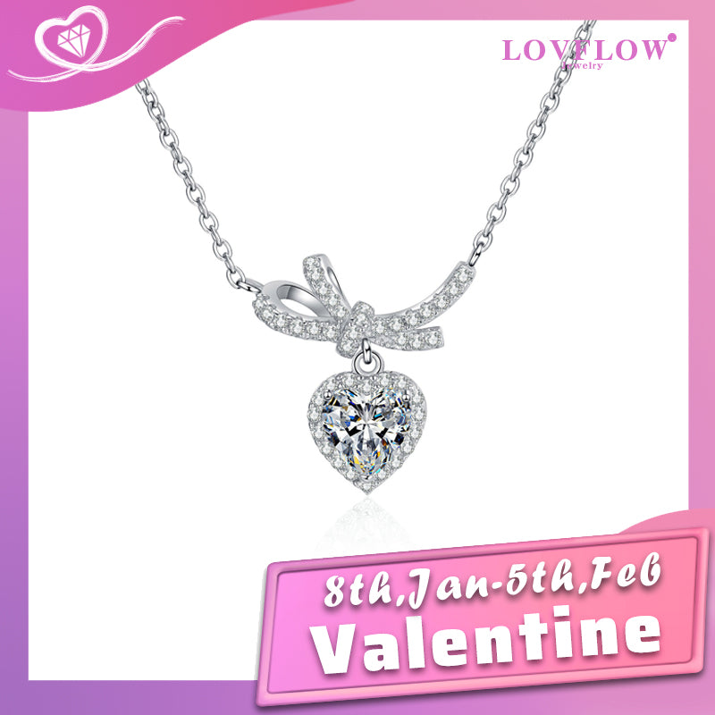 [Valentine's Gift] #747 Bowknot Heart Cut Moissanite Necklace S925 Sterling Silver