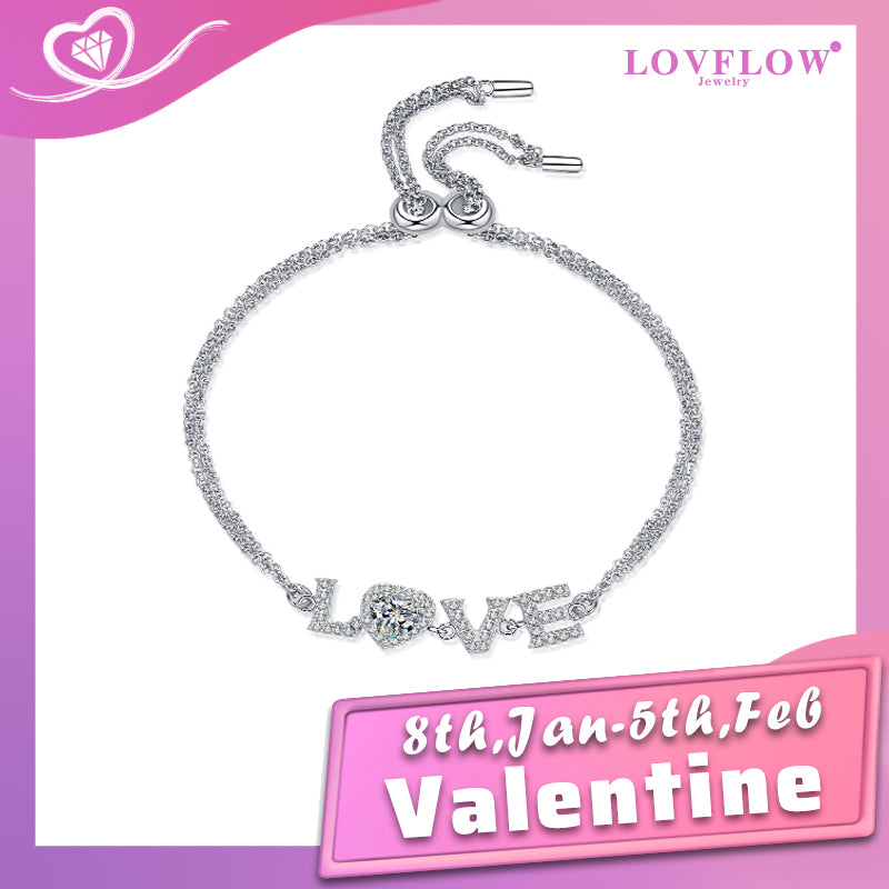 [Valentine's Gift] #749 LOVE Letter Moissanite Bracelet S925 Sterling Silver Adjustable Chain