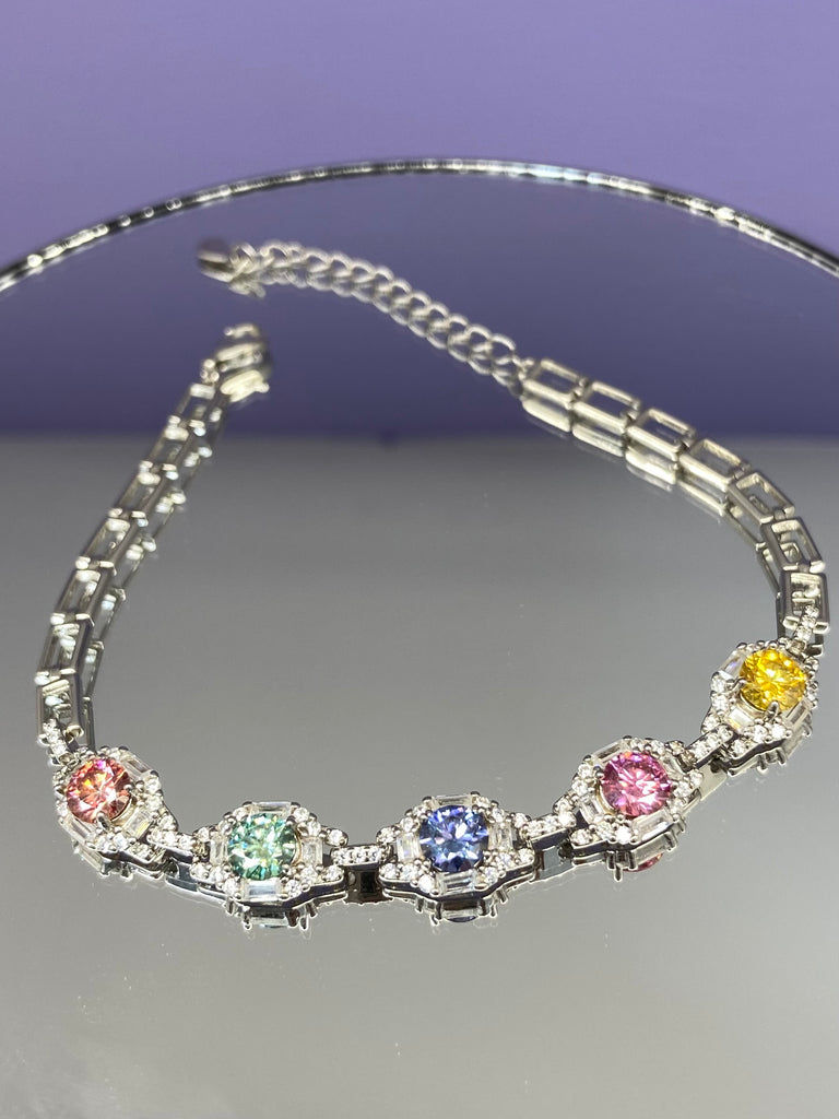 #659 2.5carat Colorful Moissanite Bracelet S925 Sterling Silver Women Jewelry