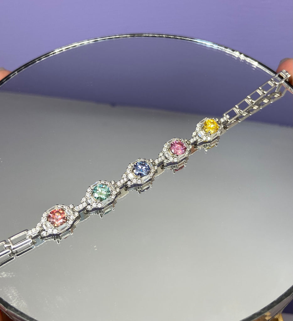 #659 2.5carat Colorful Moissanite Bracelet S925 Sterling Silver Women Jewelry