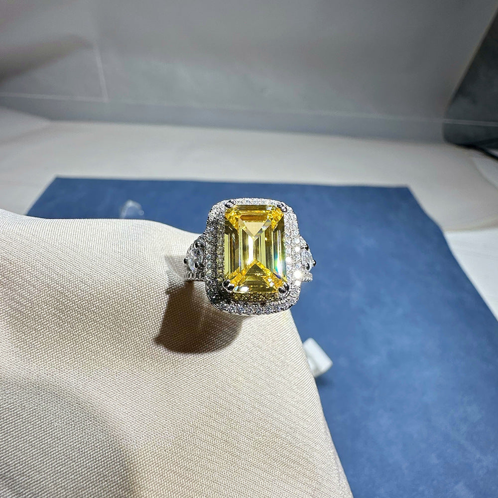 #633 Vintage 8*12mm Emerald Cut  Gem Ring S925 Sterling Silver