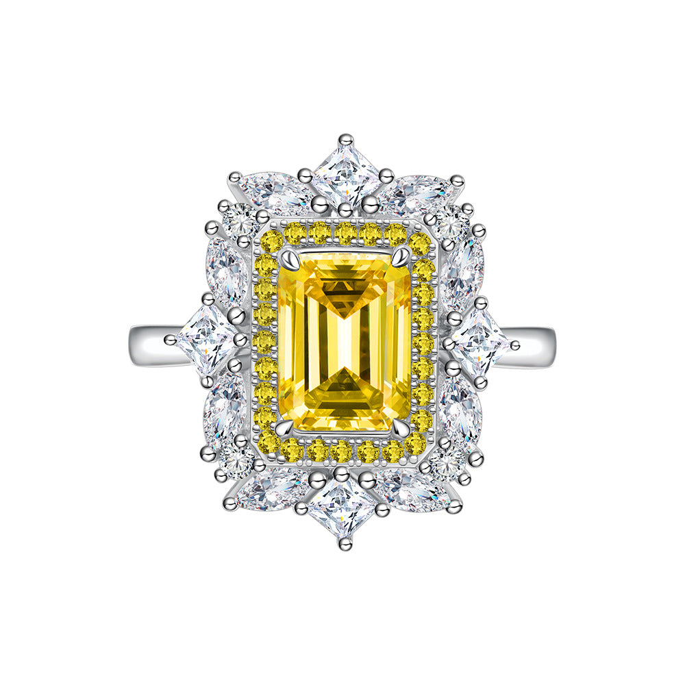 #624 Luxury Emerald Cut Gem Ring S925 Sterling Silver