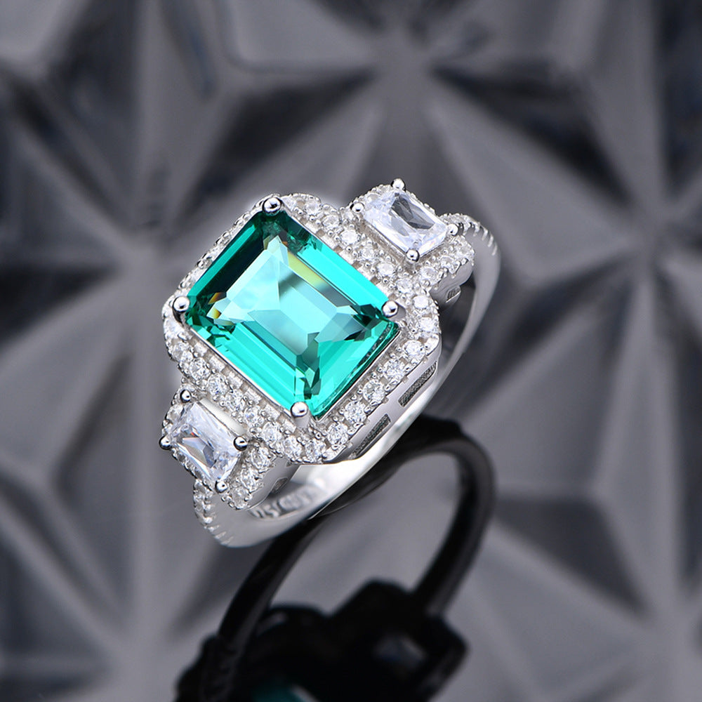 #627 Luxury 8mm*10mm Emerald Cut Gem Ring S925 Sterling Silver