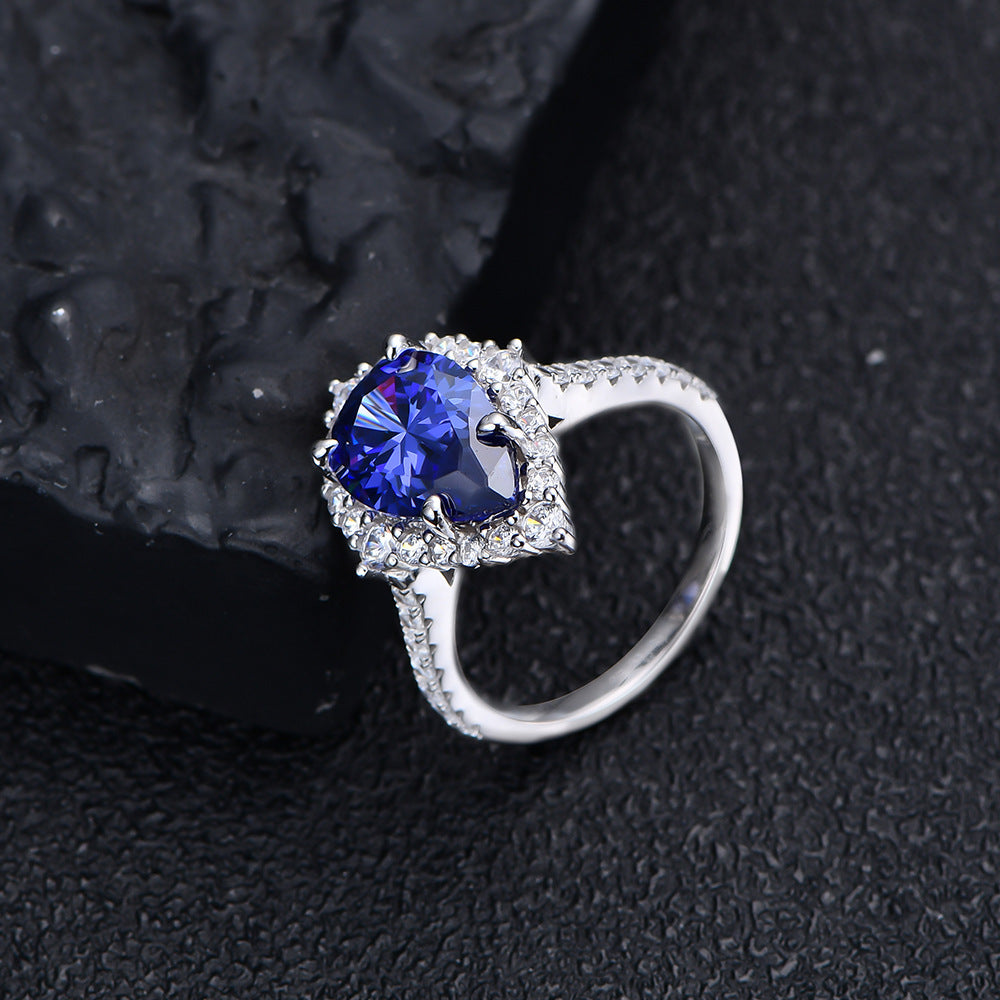 #628 Gorgeous Pear Shape 8*12mm Tanzanite Blue Ring S925 Sterling Silver