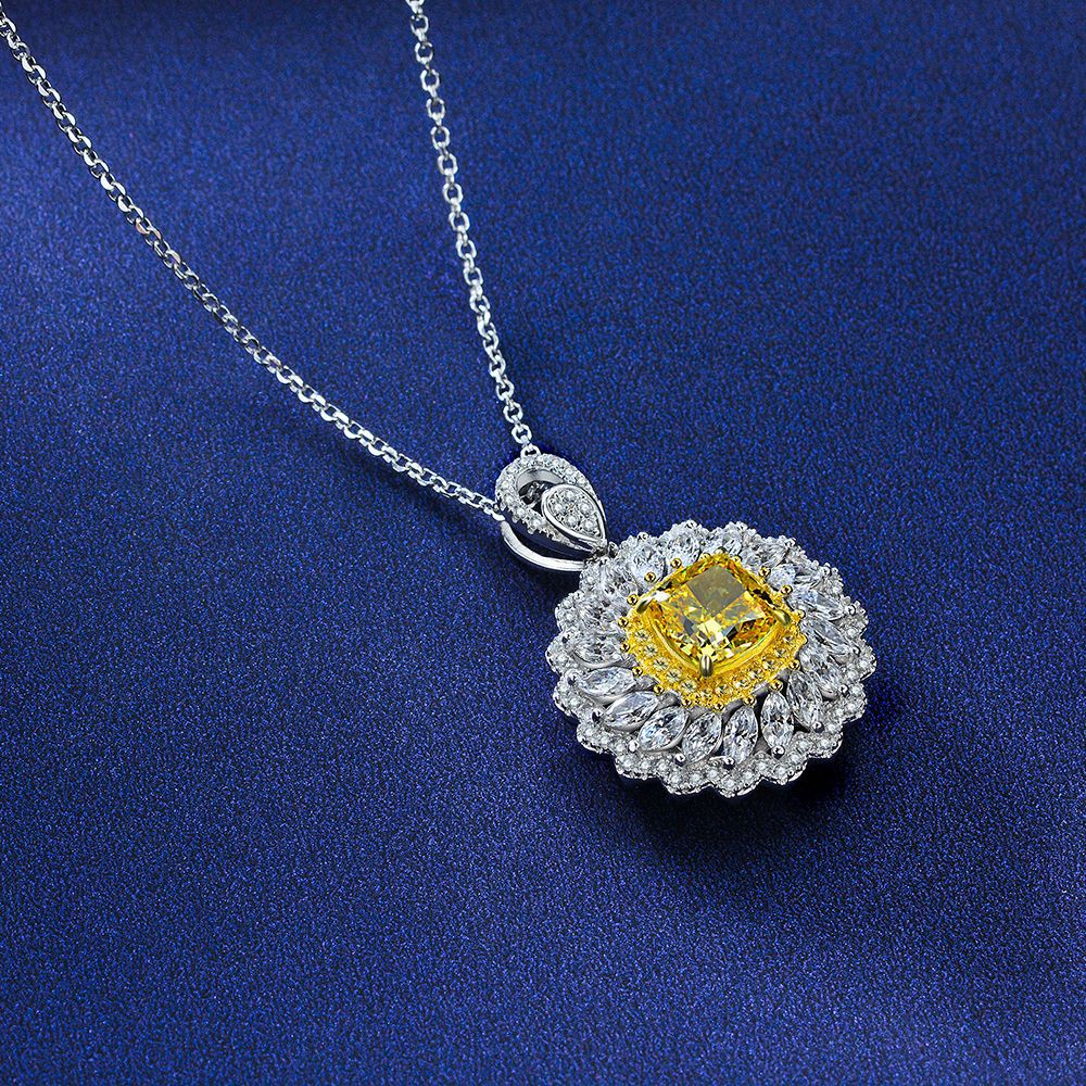 #616 Luxury Cushion Cut Daisy Design Gem Jewelry Set S925 Sterling Silver