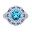 #645 Luxury  Design 8*8mm Sea Blue Gem Ring S925 Sterling Silver