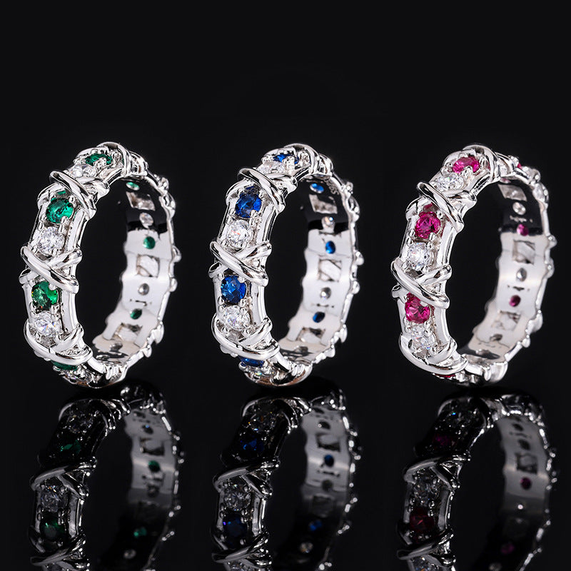 #634 Gorgeous High Carbon Gem Ring S925 Sterling Silver 3Colors