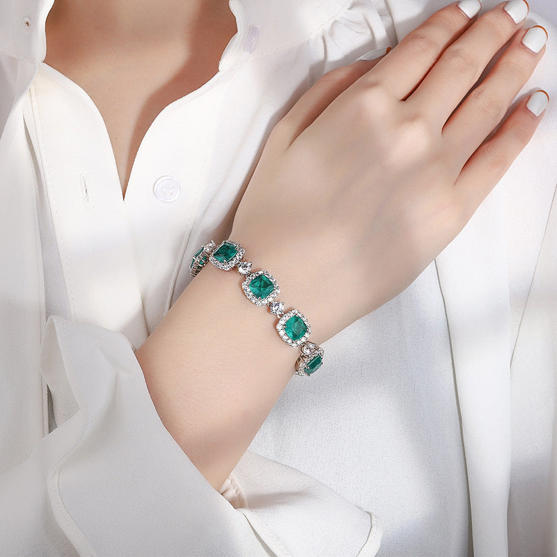 #609 Luxury Emerald Gem Bracelet S925 Sterling Silver