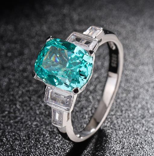 #535 8*10mm 5 carat Mint Green High Carbon Gem Ring 925 Sterling Silver