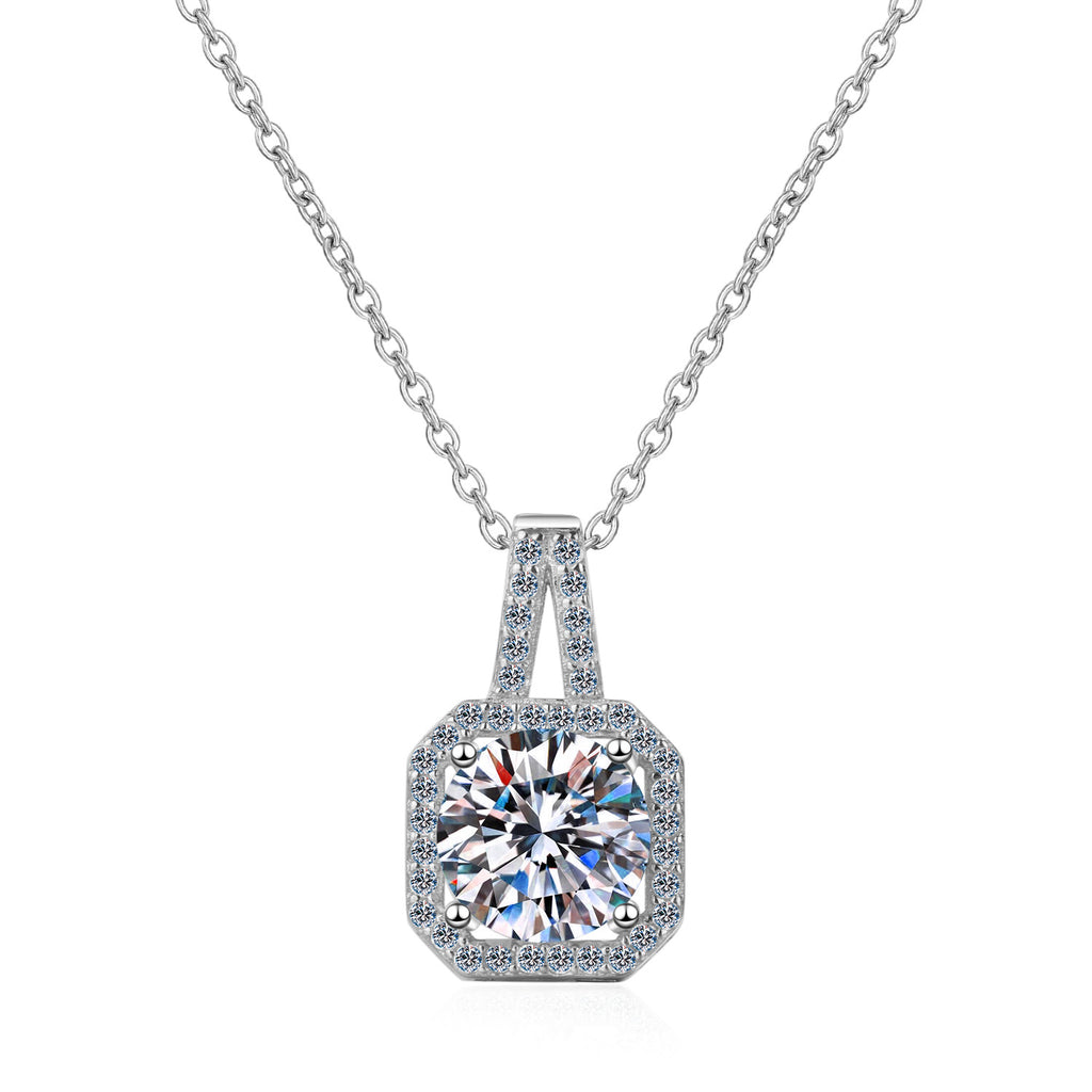 #135 0.5-2Carat Moissanite Halo Necklace  S925 Sterling Silver