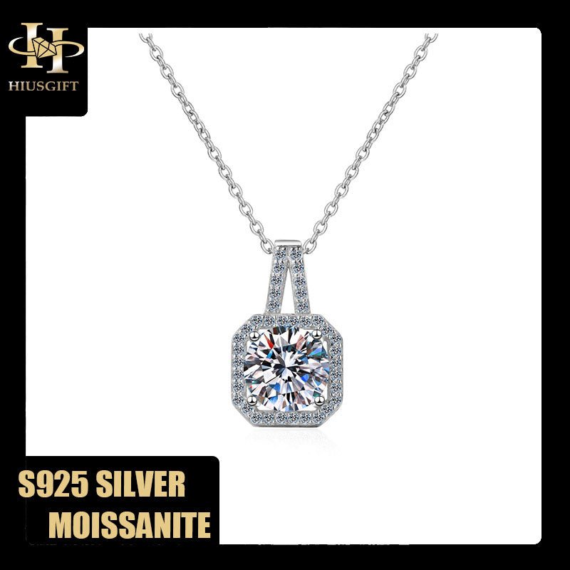 #135 0.5-2Carat Moissanite Halo Necklace  S925 Sterling Silver