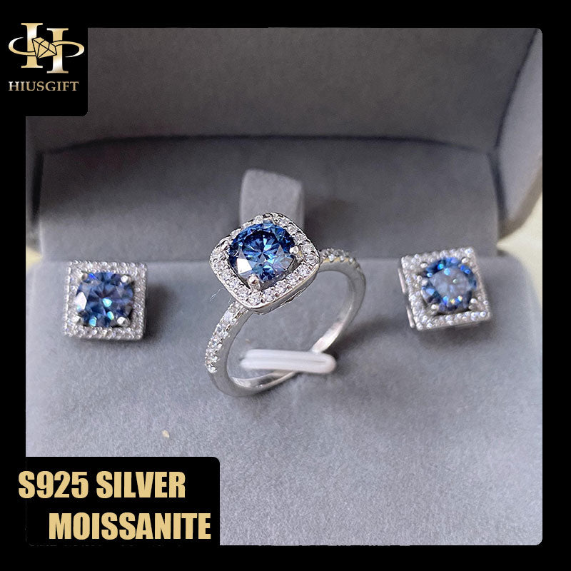 #c12 Color Moissanite Set Ring Ear Stud S925 Sterling Silver