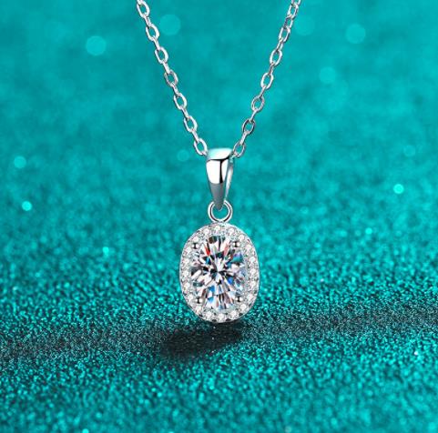 #557 5*7MM 1carat Oval Moissanite Necklace 925 Sterling Silver