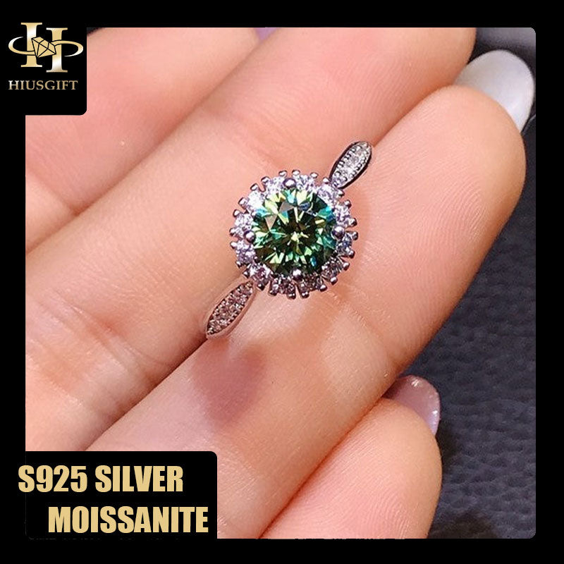 #160  1Carat Green Moissanite Ring S925 Silver