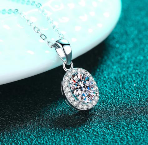 #557 5*7MM 1carat Oval Moissanite Necklace 925 Sterling Silver