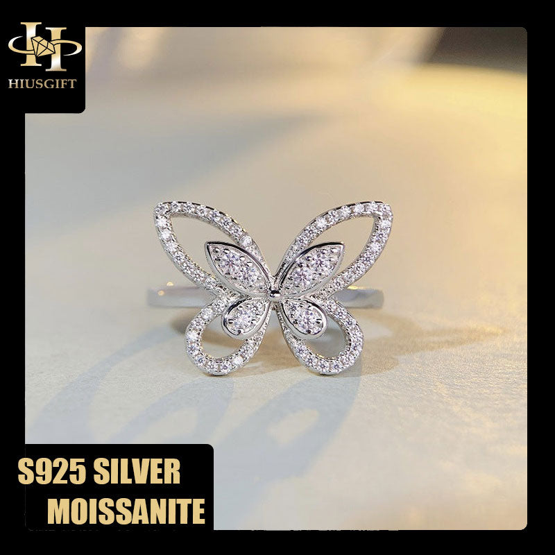 #180 Butterfly Silver Ring High Carbon Women Ring