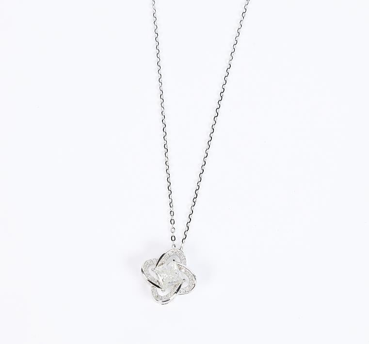 #581 1carat Princess Cut Moissanite Necklace Clover Pendant 925 Sterling Silver