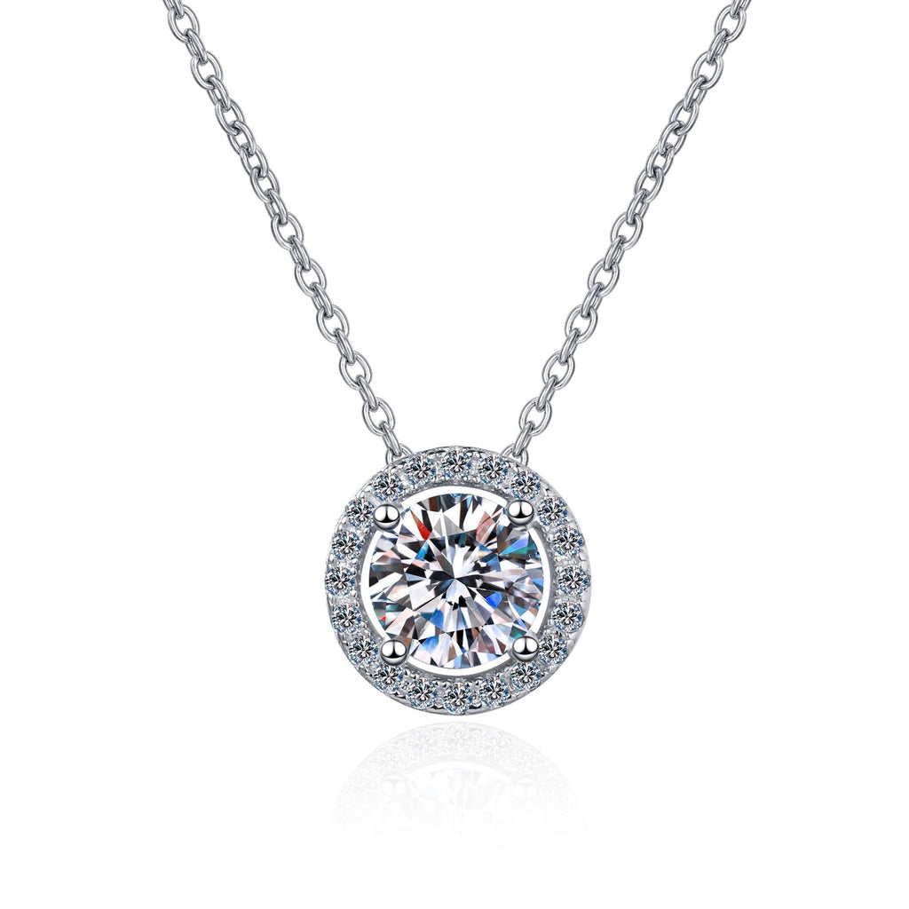 #166 0.5-2Carat Halo Moissanite Necklace S925 Sterling Silver