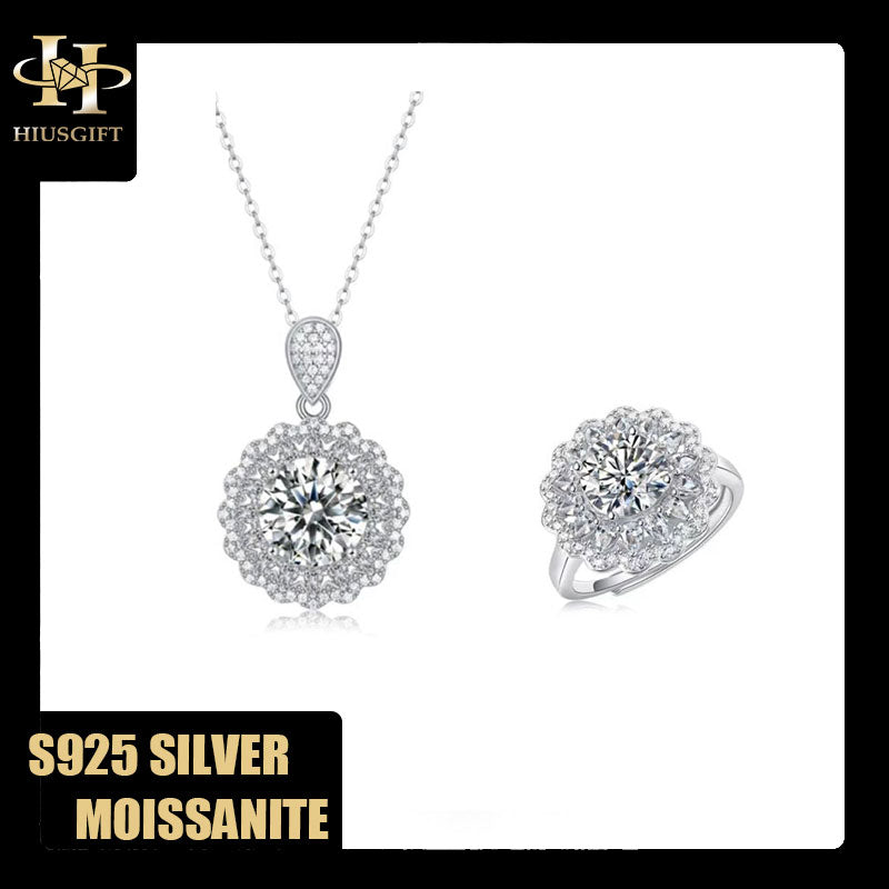 #243 Luxury 2CT-5CT Moissanite Ring Necklace Set