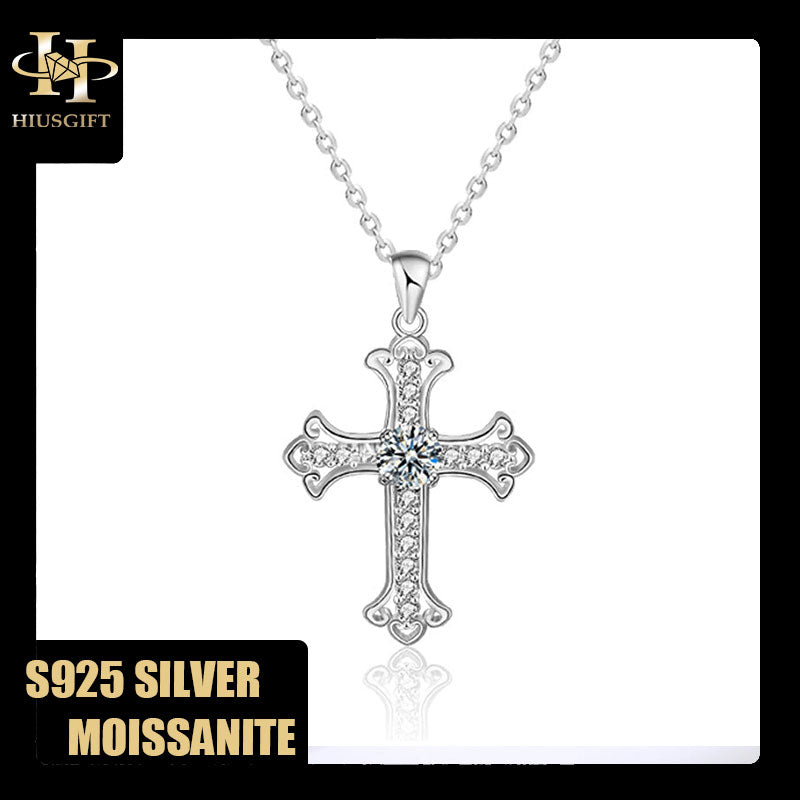 #27 1Carat Cross Moissanite Pandent Necklace S925 Sterling Silver