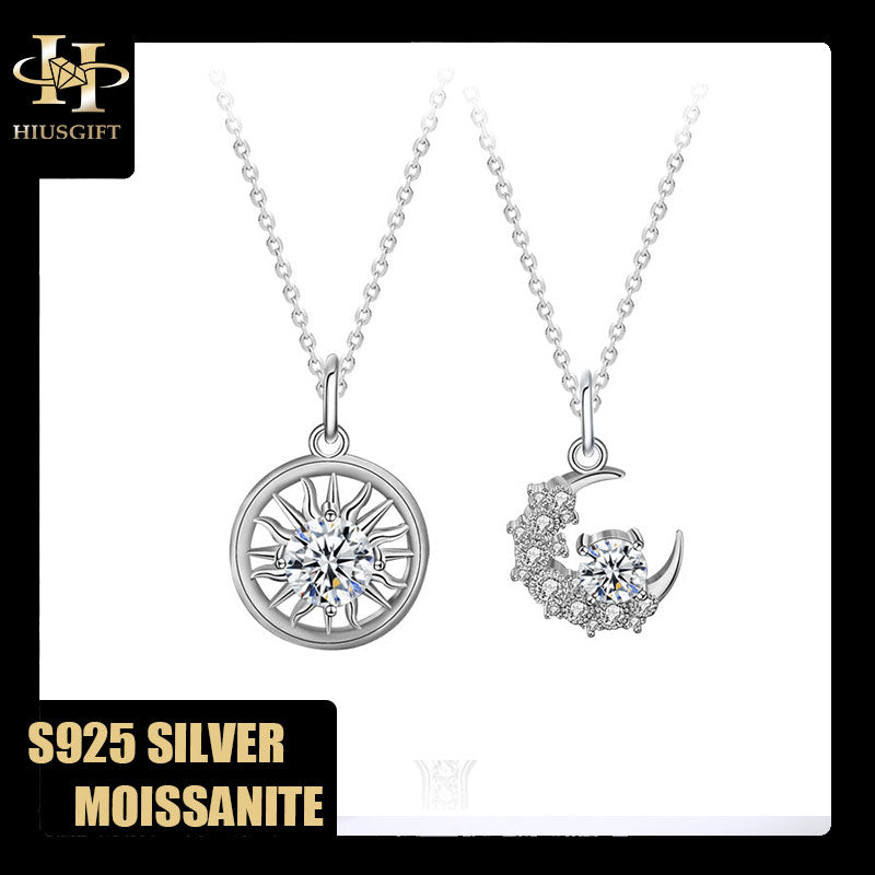 #28 Couple Moissanite Necklace Sun and Moon S925 Sterling Silver