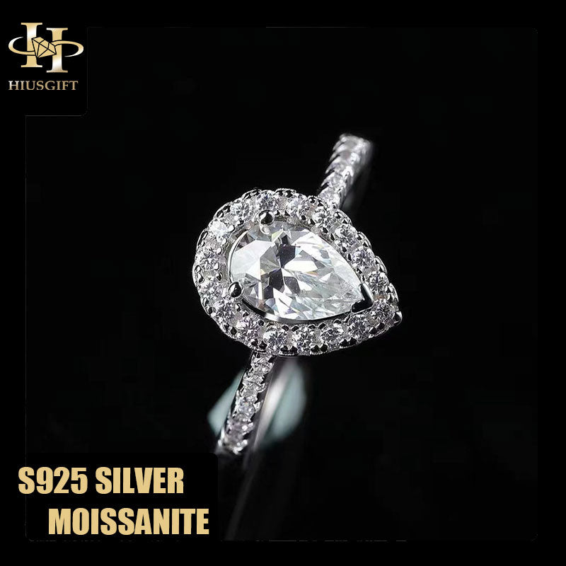 #303 2Carat Pear Moissanite Ring S925 Sterling Silver HGE Placeted 18 karat  Gold