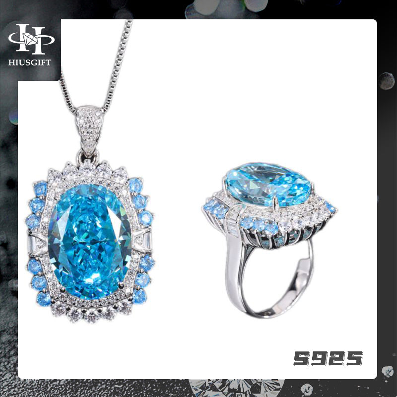 #325 Artificial Gem Set S925 Sterling Silver Necklace Ring Set