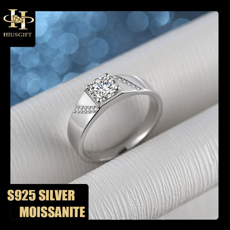 #33  1-2Carat Men Moissanite Ring S925 Sterling Silver Adjustable Band