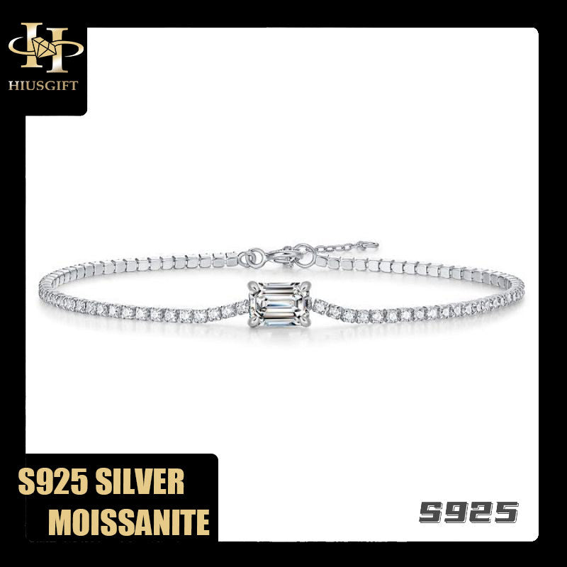 #343 Moissanite Bracelet 1Carat emerald Cut S925 Sterling Silver