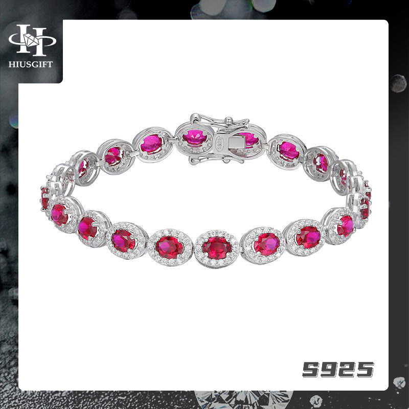 #350  Cuban High Cartbon Ruby bracelet S925 Sterling Silver