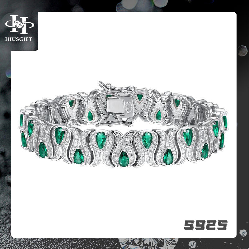 #353 Cuban Artificial Gem S925 Sterling Silver Bracelet